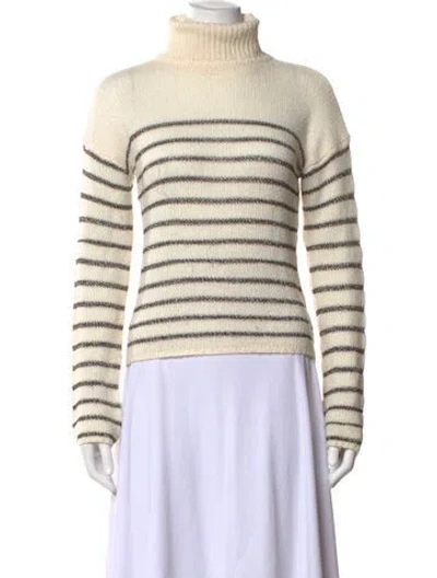 Pre-owned A.l.c Striped Turtleneck Sweater In White