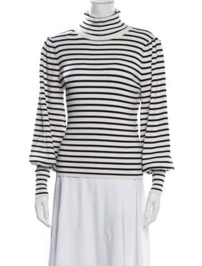 Pre-owned A.l.c Striped Turtleneck Sweater In White