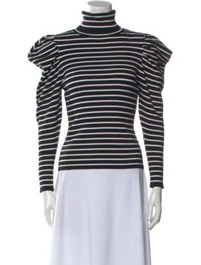 Pre-owned A.l.c Striped Turtleneck Sweatshirt In Black