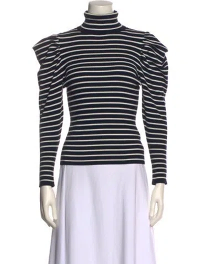 Pre-owned A.l.c Striped Turtleneck Top In Black
