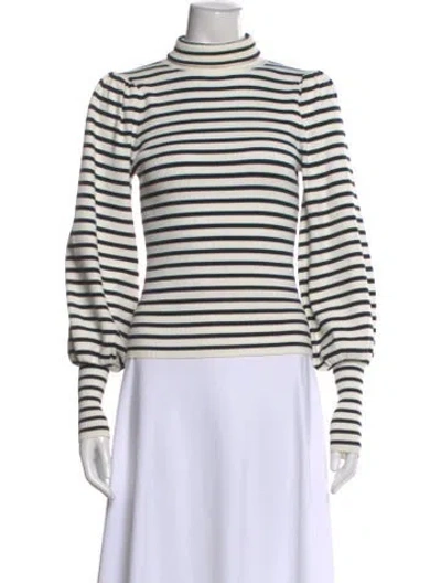 Pre-owned A.l.c Striped Turtleneck Top In White