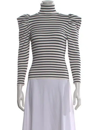 Pre-owned A.l.c Striped Turtleneck Top In White