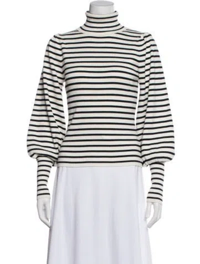 Pre-owned A.l.c Striped Turtleneck Top In White