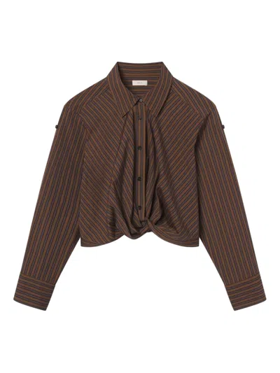 A.l.c Striped Twist-front Shirt In Brown
