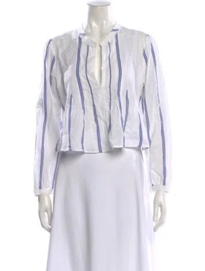 Pre-owned A.l.c Striped V-neck Blouse In White