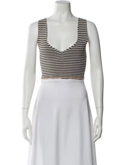 Pre-owned A.l.c Striped V-neck Crop Top In Blue