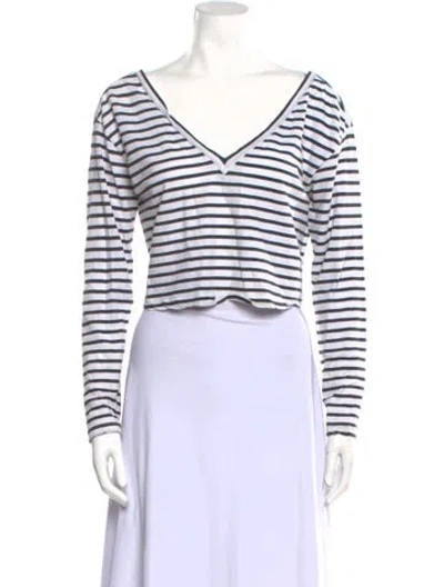 Pre-owned A.l.c Striped V-neck Crop Top In Neutral