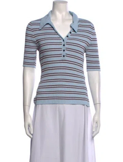 Pre-owned A.l.c Striped V-neck Polo In Blue