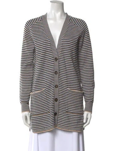 Pre-owned A.l.c Striped V-neck Sweater In Black