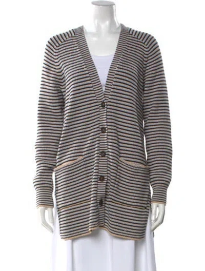 Pre-owned A.l.c Striped V-neck Sweater In Black