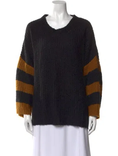 Pre-owned A.l.c Striped V-neck Sweater In Black