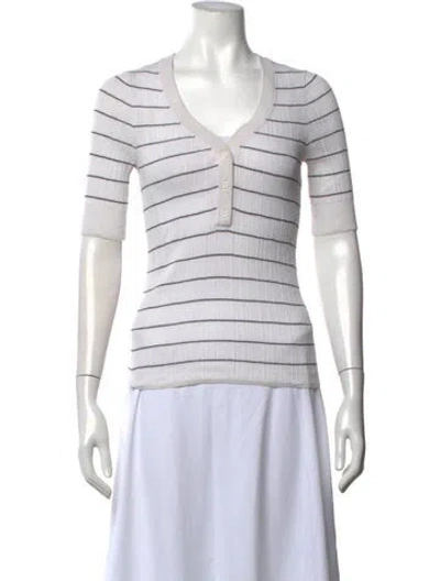 Pre-owned A.l.c Striped V-neck Top In White