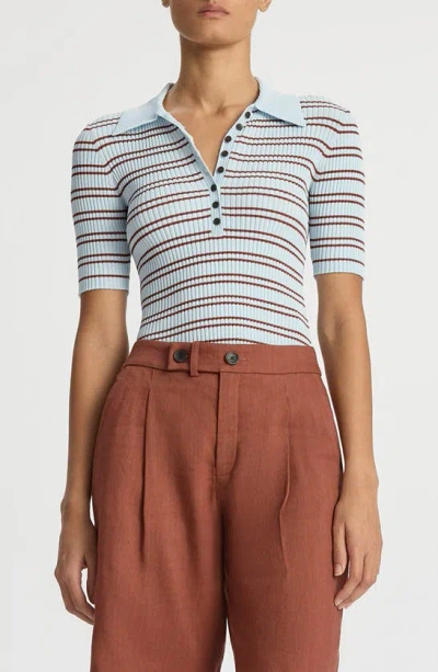 A.l.c Sydney Striped Knit Polo Top In Ice Water