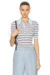 A.l.c Sydney Striped Knit Polo Top In Ice Water & Sequoia