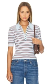 A.l.c Sydney Striped Knit Polo Top In Ice Water & Sequoia