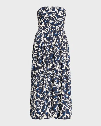 A.l.c Tate Printed Strapless Midi Dress In Navycream