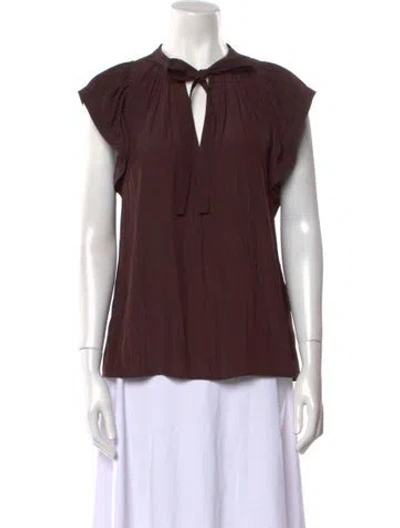 Pre-owned A.l.c Tie Neck Short Sleeve Blouse In Brown