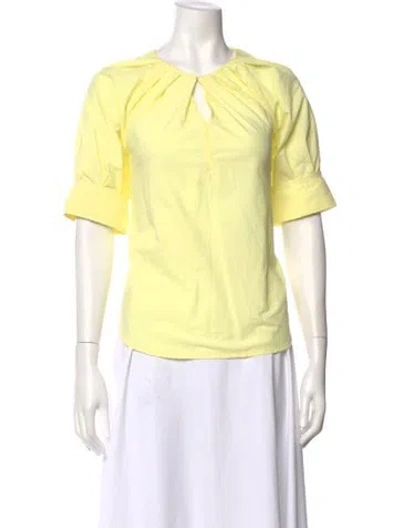 Pre-owned A.l.c Tie Neck Short Sleeve Blouse In Yellow