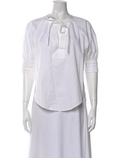 Pre-owned A.l.c Tie Neck Short Sleeve Top In White