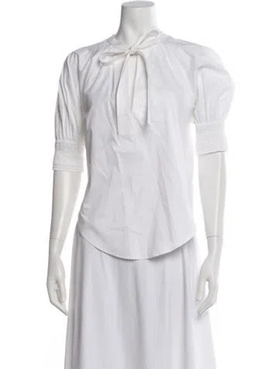 Pre-owned A.l.c Tie Neck Short Sleeve Top In White