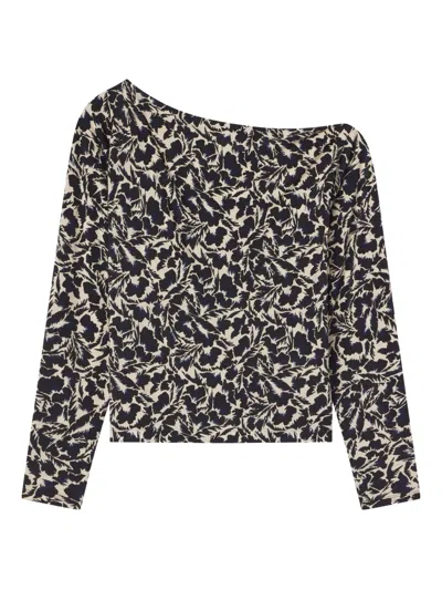 A.l.c Tyler Asymmetric Floral-print Top In Navy/cream