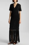 A.l.c Valerie Open-knit Fringe Maxi Dress In Black