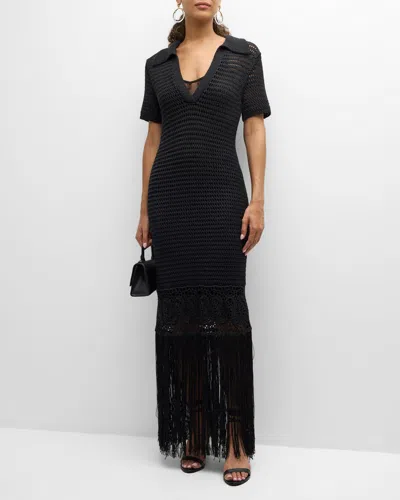 A.l.c Valerie Open-knit Fringe Maxi Dress In Black