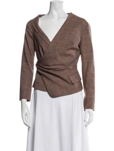 Pre-owned A.l.c Virgin Wool Plaid Print Blazer In Brown/neutrals