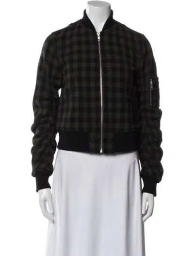 Pre-owned A.l.c Virgin Wool Plaid Print Bomber Jacket In Black