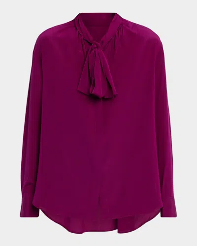 A.l.c Vivi Long-sleeve Silk Tie-neck Top In Purple