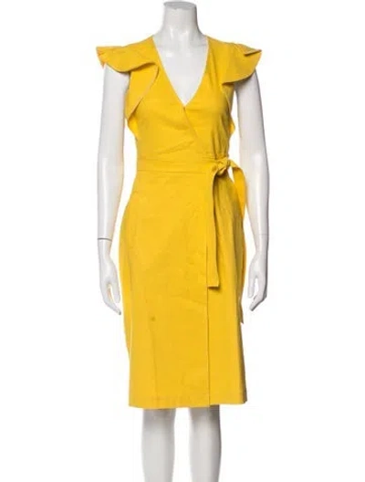 Pre-owned A.l.c V-neck Knee-length Dress In Yellow