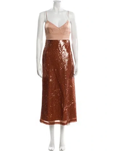 Pre-owned A.l.c V-neck Long Dress In Brown