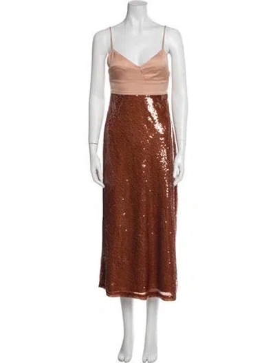 Pre-owned A.l.c V-neck Long Dress W/ Tags In Brown