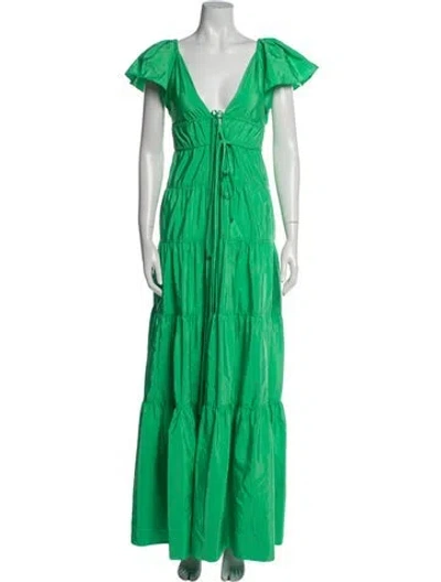 Pre-owned A.l.c V-neck Long Dress W/ Tags In Green