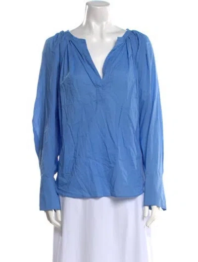 Pre-owned A.l.c V-neck Long Sleeve Blouse In Blue