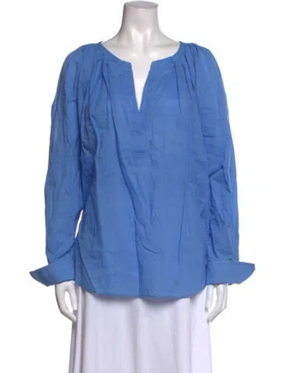Pre-owned A.l.c V-neck Long Sleeve Blouse In Blue