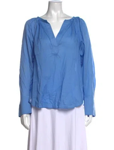 Pre-owned A.l.c V-neck Long Sleeve Blouse In Blue