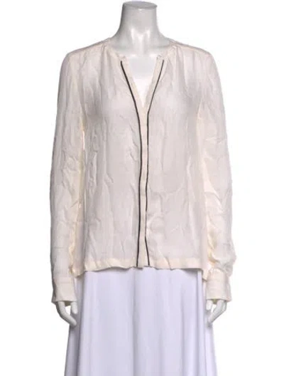 Pre-owned A.l.c V-neck Long Sleeve Blouse In Neutrals/white