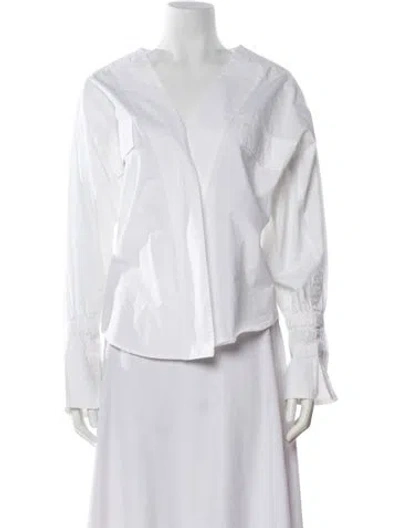 Pre-owned A.l.c V-neck Long Sleeve Blouse In White