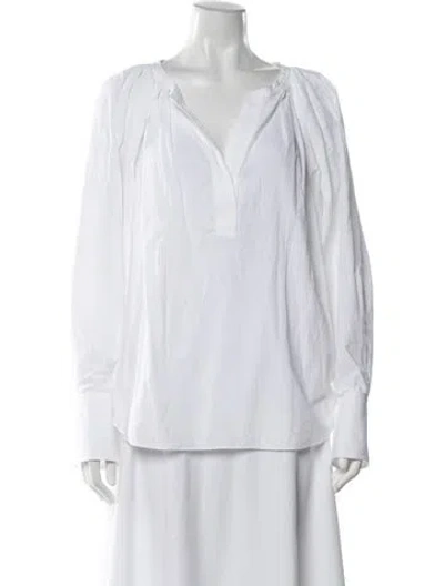 Pre-owned A.l.c V-neck Long Sleeve Blouse In White