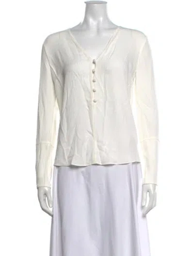 Pre-owned A.l.c V-neck Long Sleeve Blouse In White