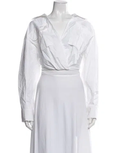 Pre-owned A.l.c V-neck Long Sleeve Blouse In White