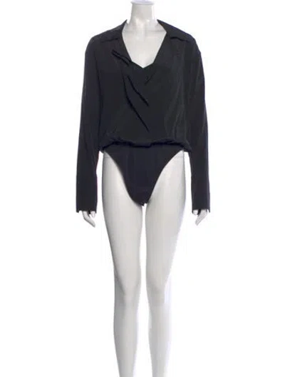 Pre-owned A.l.c V-neck Long Sleeve Bodysuit In Black
