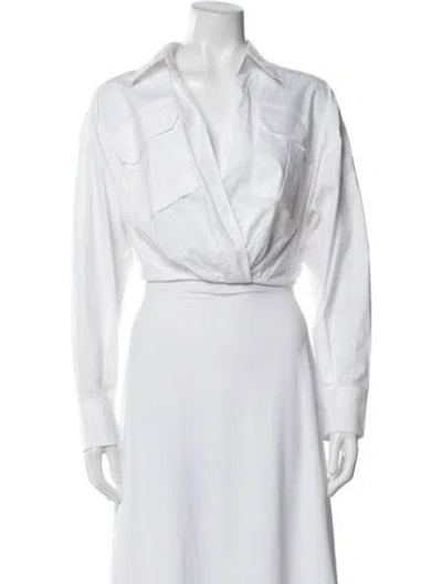 Pre-owned A.l.c V-neck Long Sleeve Button-up Top In White