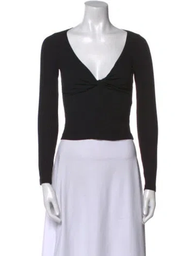 Pre-owned A.l.c V-neck Long Sleeve Crop Top In Black