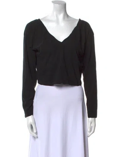 Pre-owned A.l.c V-neck Long Sleeve Crop Top In Black