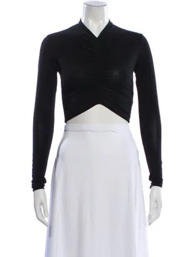 Pre-owned A.l.c V-neck Long Sleeve Crop Top In Black