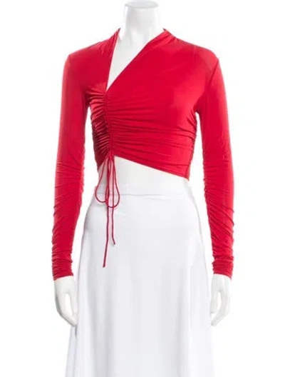 Pre-owned A.l.c V-neck Long Sleeve Crop Top In Red