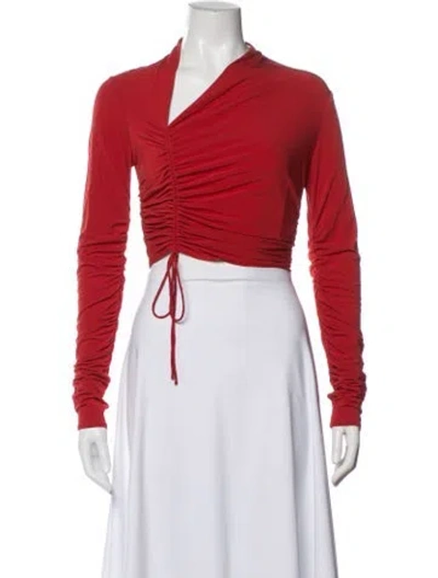 Pre-owned A.l.c V-neck Long Sleeve Crop Top In Red