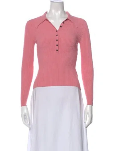 Pre-owned A.l.c V-neck Long Sleeve Polo In Pink